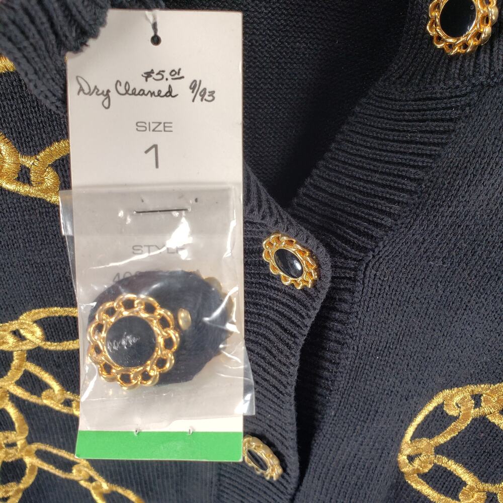 Elisabeth by Liz Claiborne Size 1X* Cardigan Black and Gold Chain Button-Down - Picture 5 of 10